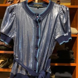 Robert Rodriguez Blue Sequined Belted Cardigan - M